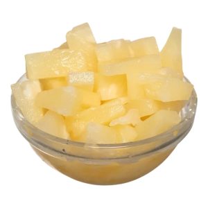 Pizza cut pineapple in a glass bowl